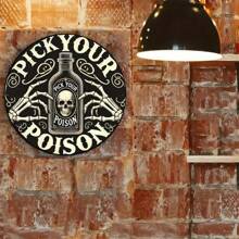 1件“选择你的毒药”复活节标牌：复古圆形金属牌匾，墙面装饰，悬挂式标牌，心理象征，适用于家居、餐厅、酒吧、咖啡馆、门、庭院、车库墙面装饰（7.8英寸 x 7.8英寸），孔位随机