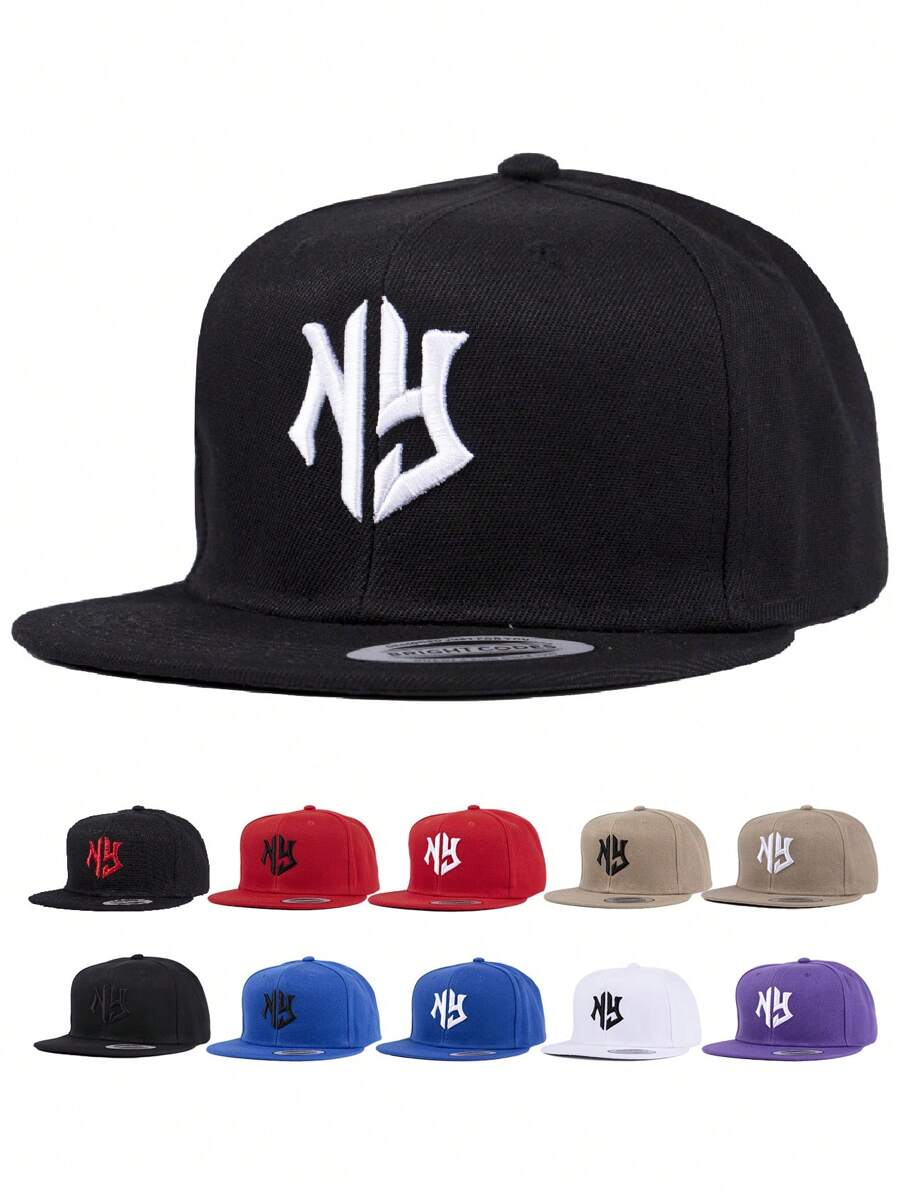 1 pieza Gorra de béisbol con bordado de letra NY, adecuada para juegos de béisbol, baloncesto, otoño, estilo deportivo, atuendo de los años 90, colores brillantes, cierre ajustable, sombrero de moda con protección solar para actividades al aire libre, fiestas en la playa y uso casual - color sólido - Ver 1