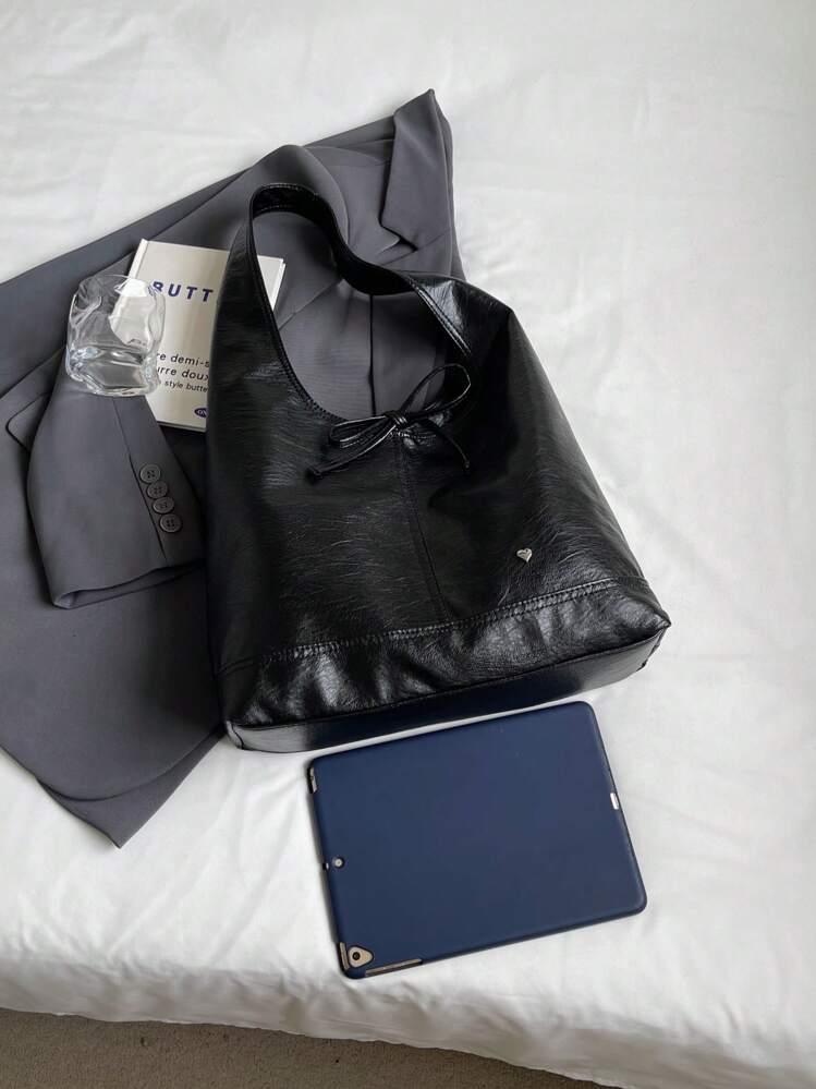 Women Underarm Bag Fall/Winter 2024 New Korean Tote Bag Students School Large Capacity Shoulder Bag Commuter Bag - Black - View 2