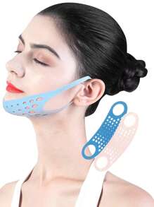 1 件 V 形硅胶薄而精致的面带 - 可重复使用的下巴和脸颊提升挂耳面罩，紧致肌肤，男女通用无酒精护肤工具，带松紧带 - 彩色 - 查看 2