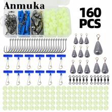 160 件套渔具套装，包括铅坠、鱼线滑块、夹子、珠子、转环、鱼钩，适合淡水和咸水钓鱼 - 彩色 - 查看 2