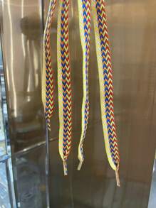 1 对时尚彩色箭头涤纶鞋带，黑色和白色，1.5 厘米宽，编织条纹花边，适合男士、女士、学生、厚底运动鞋、休闲鞋和系带鞋 - 120cm - 查看 6