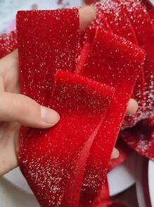 1 卷/3 码天鹅绒金属线丝带缎带红色蝴蝶结工艺用品适用于情人节礼品盒装饰 - 紅夾銀粉 - 查看 2