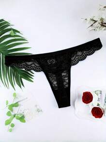 Sexy Lingerie Internet Celebrity Fashion Lace Bow Underwear Double Ring Decoration Sexy Transparent Women's Thong Fashion T Underwear Women's Underwear