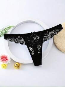 Sexy Lingerie Internet Celebrity Fashion Lace Bow Underwear Double Ring Decoration Sexy Transparent Women's Thong Fashion T Underwear Women's Underwear