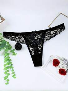Sexy Lingerie Internet Celebrity Fashion Lace Bow Underwear Double Ring Decoration Sexy Transparent Women's Thong Fashion T Underwear Women's Underwear