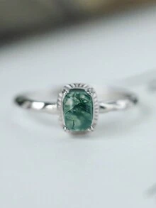 欧美手工制作 S925 纯银绿玉玛瑙戒指，复古风格，适合派对和日常佩戴，女士高级珠宝 - BD483 - 查看 4