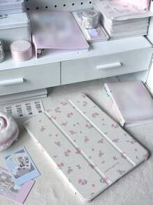 Flower 1pc Beautiful Cartoon Floral Double-Sided Acrylic Transparent Crystal Back Cover, Shockproof Protective Case With Sleep/Wake Function Compatible With IPad - Multicolor - View 5