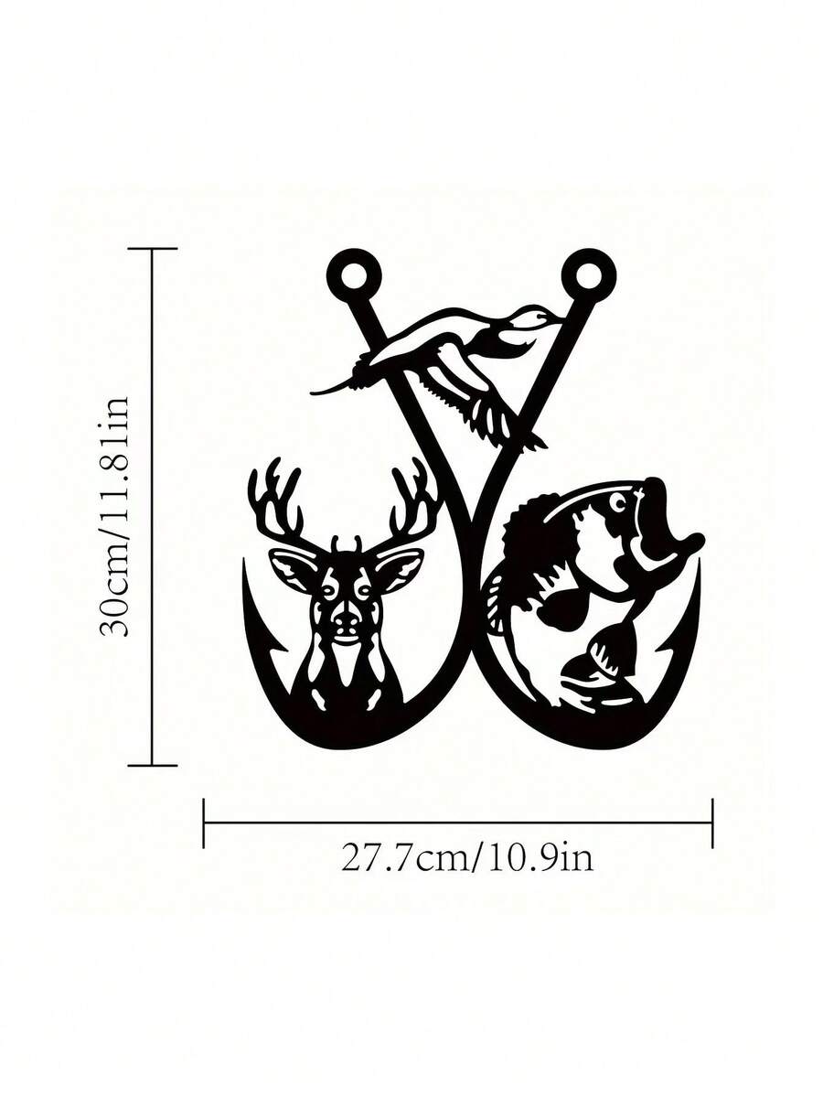 1pc 30cm Rural Style Metal Hunting Fish Hook Wall Decor, Hanging