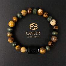 1 pièce Bracelet pour homme, perles en pierre d'œil de tigre, bangle, idées de cadeaux pour la sœur, cadeaux pour le frère, signes du zodiaque : Bélier Taureau Gémeaux Cancer Lion Vierge Balance Scorpion Sagittaire Capricorne Verseau Poissons