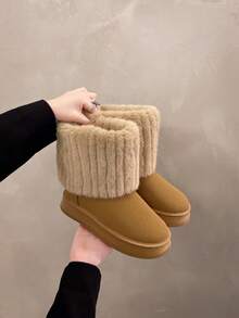 Giày bốt đi tuyết mũi tròn cỏ giả thời trang thường ngày mới 2024, Giày bốt đi tuyết ngoài trời, Mùa đông - Màu Tím - Xem 2