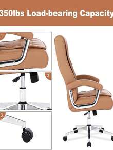 Leather Executive Office Chair With Arms And Wheels, High Back Ergonomic Computer Desk ChairAdjustable Height Swivel Office Desk Chair, 350LBS Capacity - Màu Khaki - Xem 3