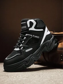 Giày bốt cổ cao bằng da PU bền, thoáng khí, đa năng dành cho nam, dễ dàng mang vào và tháo ra - Đen và trắng - Xem 3