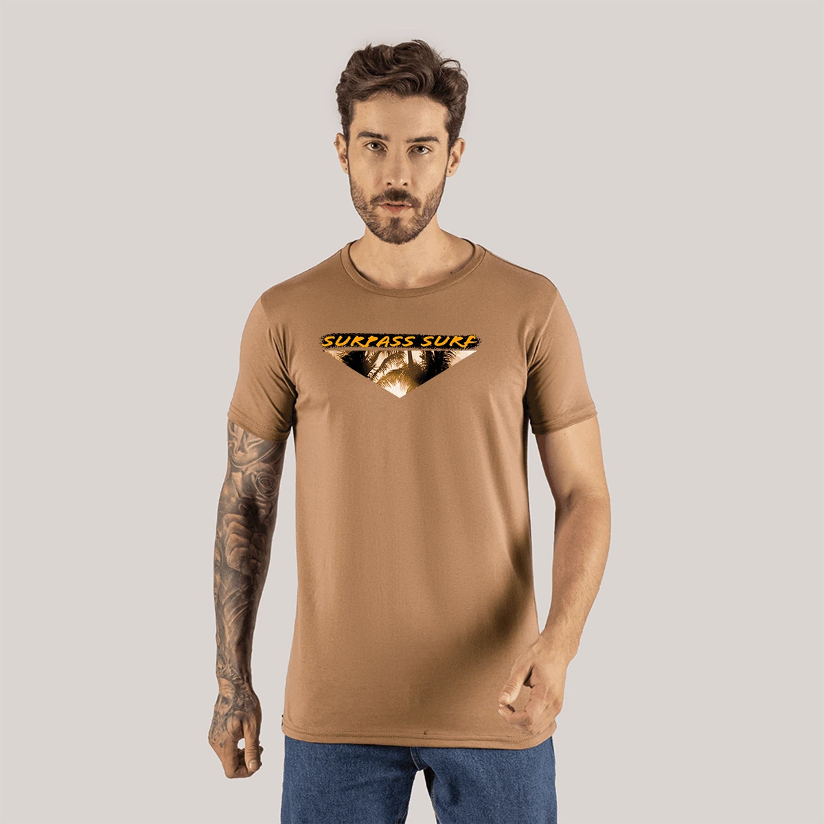 T-Shirt Slim T-Shirt Fashion Streetwear Shirt Cotton Surpass Surf - 米色 - 查看 1