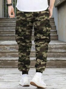 1 件男士户外运动服套装，春夏迷彩印花登山工装裤，日常通勤、跑步、健身锻炼宽松踝长慢跑裤，秋季 - 軍綠色 - 查看 2