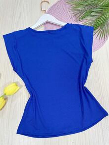 Blouse In Stretch, RIBBED Fabric, Beautiful And Comfortable - 寶藍色 - 查看 2