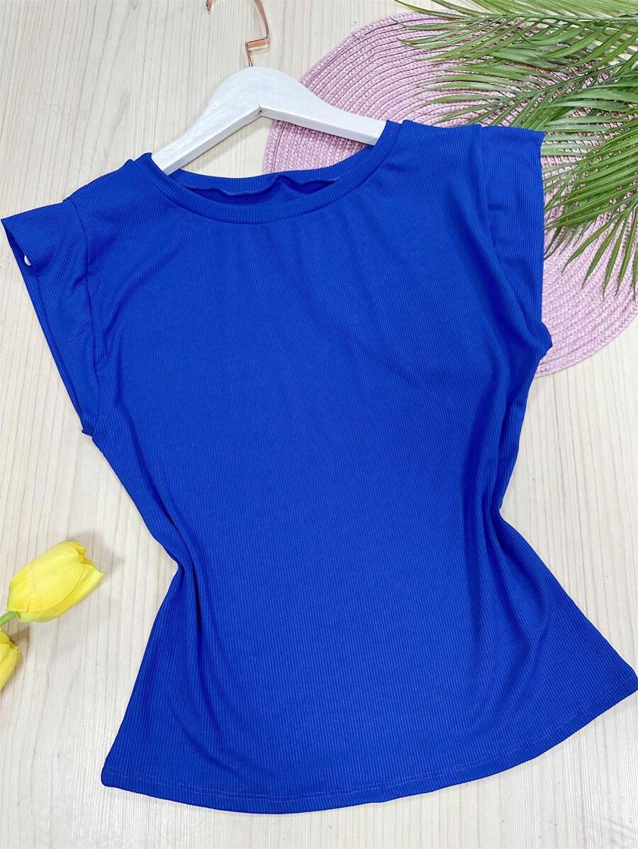 Blouse In Stretch, RIBBED Fabric, Beautiful And Comfortable - 寶藍色 - 查看 1