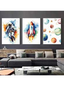 1pc Retro Space Astronaut Spacecraft Rocket Poster Canvas Tranh Bắc Âu Tường Nghệ Thuật Hình Ảnh Cho Phòng Khách Nhà Trang Trí Phòng Ngủ Bé Trai Không Có Khung - Nhiều màu - Xem 4