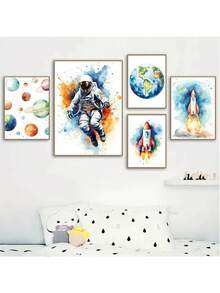 1pc Retro Space Astronaut Spacecraft Rocket Poster Canvas Tranh Bắc Âu Tường Nghệ Thuật Hình Ảnh Cho Phòng Khách Nhà Trang Trí Phòng Ngủ Bé Trai Không Có Khung - Nhiều màu - Xem 3