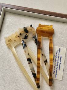 1 件亚克力可爱休闲猫发夹，秋冬季发饰 - 彩色 - 查看 4