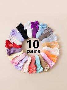 10 Pairs/Set Of Random Color Baby Girl Socks With Cute Bow Decoration Toddler Socks - Multicolor - View 1