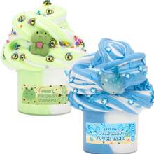 50g/200g Frog Whale Thema Charms DIY Butter Schleim Set - Zweifarbiger flauschiger, super dehnbarer Schleim Knete für Kinder, ideales Weihnachtsgeschenk, Party-Gastgeschenk, sensorische quetschbare Spielsachen für Jungen und Mädchen