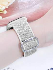 闪亮弹力尼龙表带，兼容 表带 38/40/41/42/44/45/46/49mm，亮片弹力尼龙表带，闪亮可爱亮片女士替换运动单圈腕带，兼容 Series Ultra/11/10/9/SE/8/7/6/5/4/3/2/1 - 銀色 - 查看 9