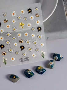 1 قطعة ملصقات أظافر زخرفية جديدة بتصميم نحلة كرتونية مرتفعة 5D وزهرة البابونج الصيفية، بنقشة زهرة البابونج البيضاء والنحلة الجميلة متعددة البتلات، ملصقات أظافر لاصقة ذاتيًا 5D مثالية لتصميم فن الأظافر الساحر، اكسسوارات فن الأظافر DIY