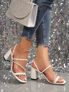 Dép sandal nữ kiểu Pháp Fairy, Giày cao gót đế thô mới cho mùa hè, quai mỏng, Dép sandal cao gót kiểu Fairy, Thích hợp cho các buổi hẹn hò, mua sắm, tiệc tùng, đi làm, công tác, tiệc chiêu đãi, tụ họp - trắng - Xem 5