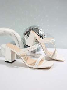 Dép sandal nữ kiểu Pháp Fairy, Giày cao gót đế thô mới cho mùa hè, quai mỏng, Dép sandal cao gót kiểu Fairy, Thích hợp cho các buổi hẹn hò, mua sắm, tiệc tùng, đi làm, công tác, tiệc chiêu đãi, tụ họp - trắng - Xem 6