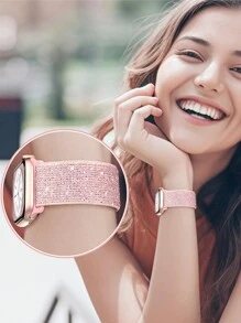 Sparkly Stretchy Nylon Band Compatible With Apple Watch Band 38/40/41/42/44/45/46/49mm, Bling Elastic Nylon Straps Shiny Cute Glitter Women Replacement Sport Solo Loop Wristband Compatible With Apple Watch Series Ultra/10/9/SE/8/7/6/5/4/3/2/1