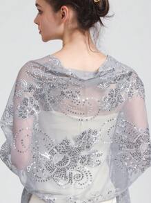 1pc Embroidered Beaded Floral Shawl, Elegant Solid Color Party Shawl, Luxurious Sequin Tassel Shawl, Handmade - Multicolor - View 17