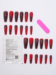 Bộ 24 móng tay giả Acrylic dài màu đen mờ phong cách múa ba lê, đầu móng tay thanh lịch cao cấp cho nữ và bé gái, kèm theo gel móng tay và dũa móng tay - Nhiều màu - Xem 6