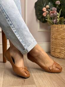 Women's Square Toe Flats Comfortable Modern Formal Shoes - Rust Brown - View 3