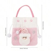 1 Piece Pink Gift Bag, Cute Gift Bag With Santa, Snowman, Elk For Christmas For Home Party Decoration, Holiday Gift Wrapping