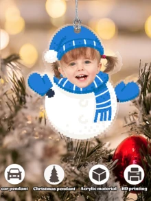 1 件定制圣诞照片雪人吊坠，个性化亚克力材质，定制圣诞雪人吊坠个性配饰，节日家居装饰，适合圣诞树悬挂，家居装饰，节日礼物，经典雪人造型与您的个人照片相结合，节日氛围浓厚，七种图案可供选择 - 彩色 - 查看 18