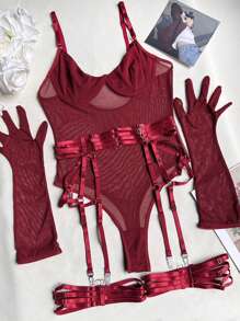 Conjunto de ropa interior sexy de mujer de malla transparente