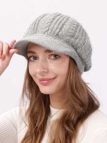 1pc Thickened Knitted Cable Pattern Beret Hat, Warm Winter Cap - Multicolor - View 17