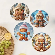 1 cái/4 cái/6 cái Đế lót ly hình Người bánh gừng dễ thương, Đế lót ly bằng polyester chịu nhiệt có lớp lót cao su chống trượt, Trang trí nhà cửa, Trang trí bàn bếp & bàn ăn, Thích hợp làm quà tặng - Nhiều màu - Xem 4