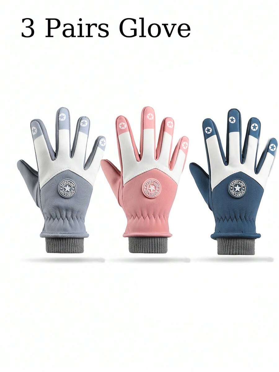 1 双儿童冬季户外骑行手套，舒适保暖，多功能，适合冬季骑行、户外运动、登山、日常穿着 - 彩色 - 查看 1