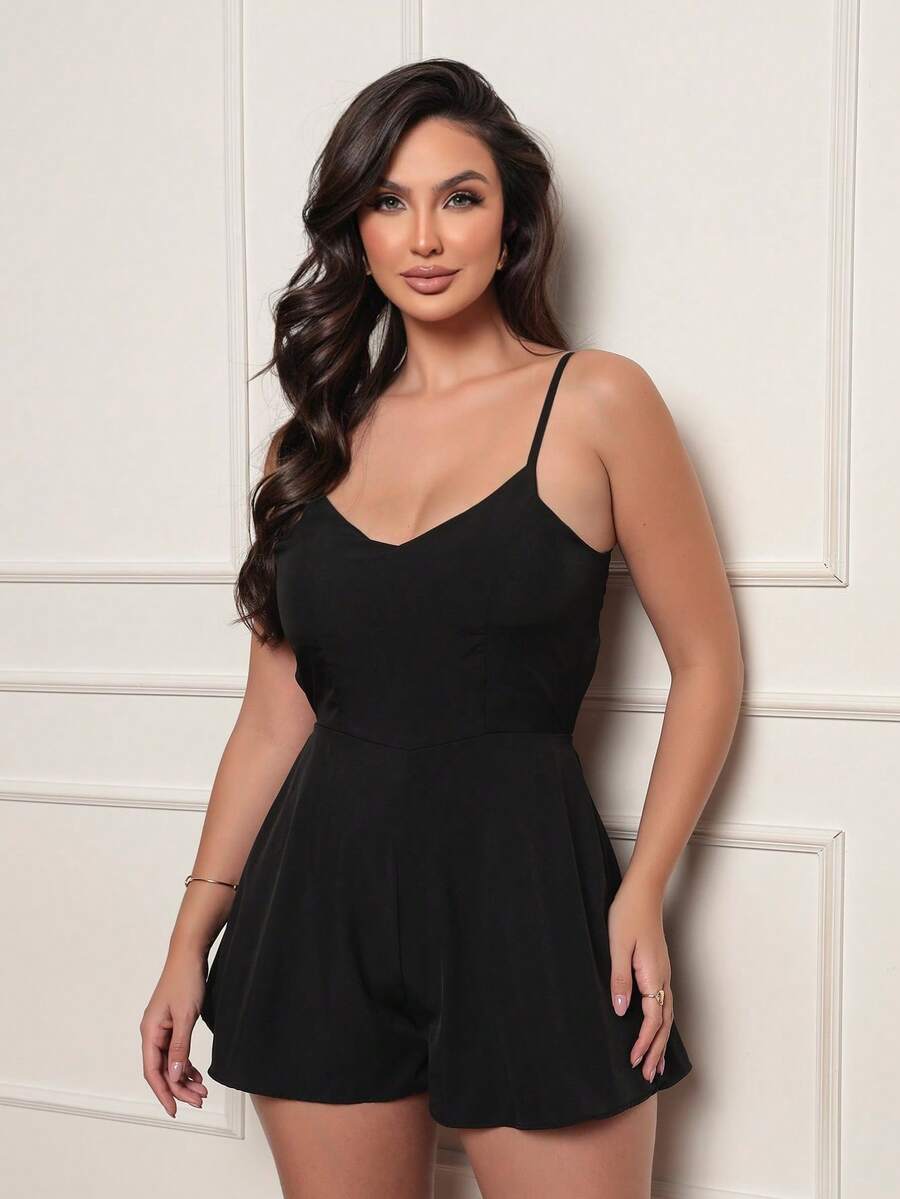 Women's Plain Short Jumpsuit Sensation - 黑色 - 查看 1