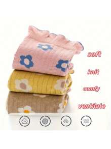 5 Pairs Of Cute Floral Crew Socks For Toddlers, Soft And Comfortable Breathable Children's Socks For Girls Wearing In All Seasons