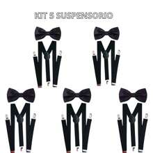 Kit 5 Suspenders 5 Bow Ties Children's Page Boy Graduation Wedding Groom Congress Baptism Various Colors - 黑色 - 查看 2