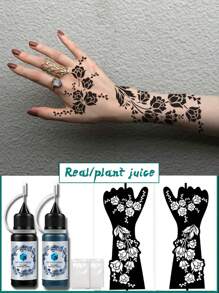 2pcs Hollow Tattoo Stencils + 2pcs Body Painting Crayons Set, Skin Art Supplies, Rose Vine Pattern For Arm, Wrist, Body Painting, Temporary Waterproof Fake Tattoo Template, Unisex - Multicolor - View 2