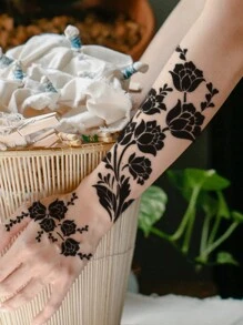 2pcs Hollow Tattoo Stencils + 2pcs Body Painting Crayons Set, Skin Art Supplies, Rose Vine Pattern For Arm, Wrist, Body Painting, Temporary Waterproof Fake Tattoo Template, Unisex - Multicolor - View 3