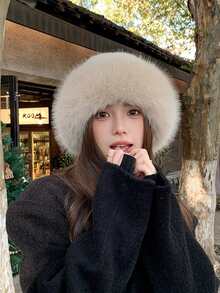 Aylhfo 1 件女士冬季毛绒帽子，欧式和韩式保暖头饰，纯色可爱百搭，加厚设计 - 查看 9