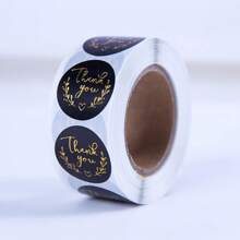 1 Roll 500pcs, 1 Inch Thank You Stickers, Letter & Floral Print Label Stickers, Thanksgiving Gift Sticker, Wedding Gift Sticker, Package Sticker, Sticker For Gift Wrapping, Envelope Sealing, Card, DIY Decorations, Sealing Sticker For Home Decor, Gift Decor, Holiday And Party Decor, Multiple Colors Available, Christmas Valentine Day - Black - View 7