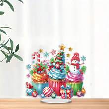 1 件圣诞蛋糕钻石画套件 - 5D DIY 亚克力钻石艺术，带有独特形状的水晶，特殊节日和派对装饰礼物，不对称钻石形状 - 彩色 - 查看 3