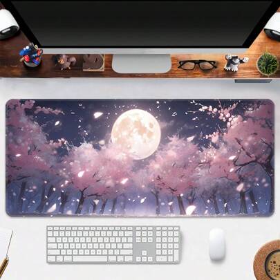 Alfombrilla de ratón con temática del anime Sakura Moon, gran alfombrilla de escritorio de oficina, alfombrilla de teclado para juegos, disponible en múltiples tamaños, extra grande y gruesa, antideslizante, con costura de precisión, lavable, fácil de cuidar, adecuada para uso doméstico, trabajo de oficina y escritorios, alfombrilla de ratón de vuelta al colegio para juegos