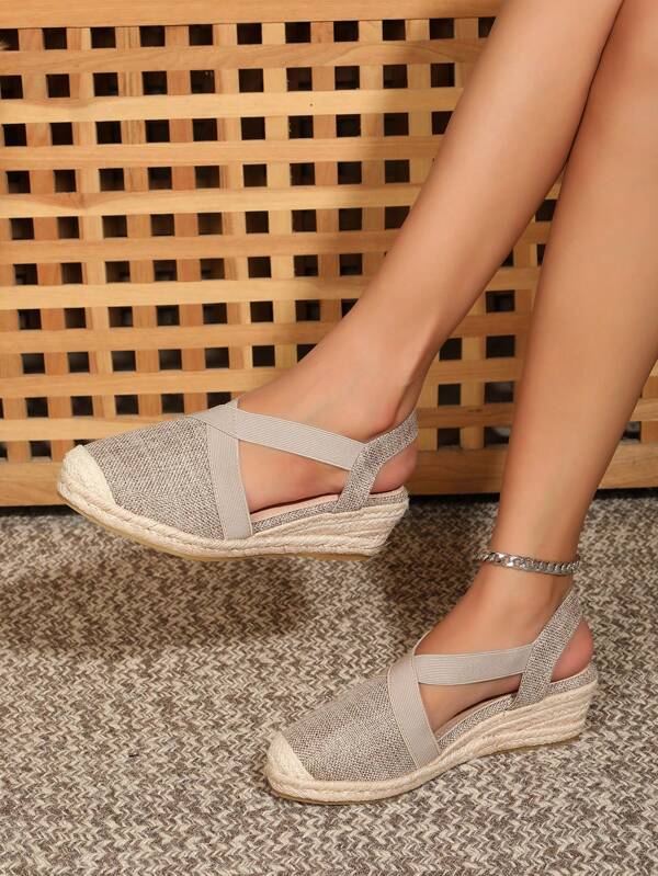 Turban Crisscross Jute Rope Accent Cloth Wedge Shoes For Women